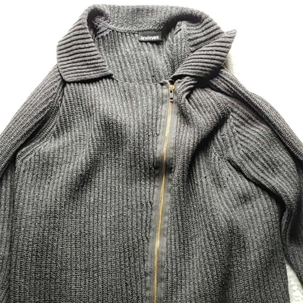 Lane Bryant Cardigan Sweater Womens 2X Gray Collared Full Zip Pockets Knit
